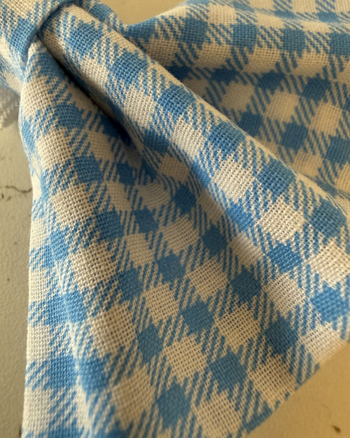 Bluebell Gingham Dog Bow — closeup view | Hector's Threads