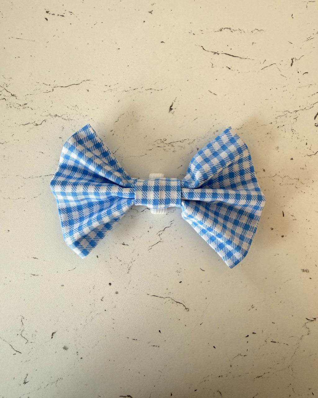 Bluebell Gingham Dog Bow — front view | Hector's Threads