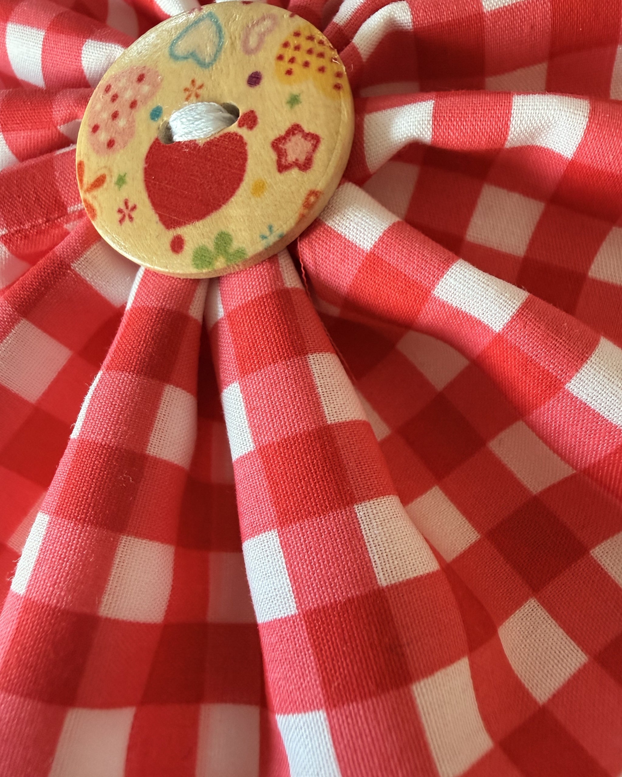 Cherry Gingham Collar Blossom — closeup view | Hector's Threads