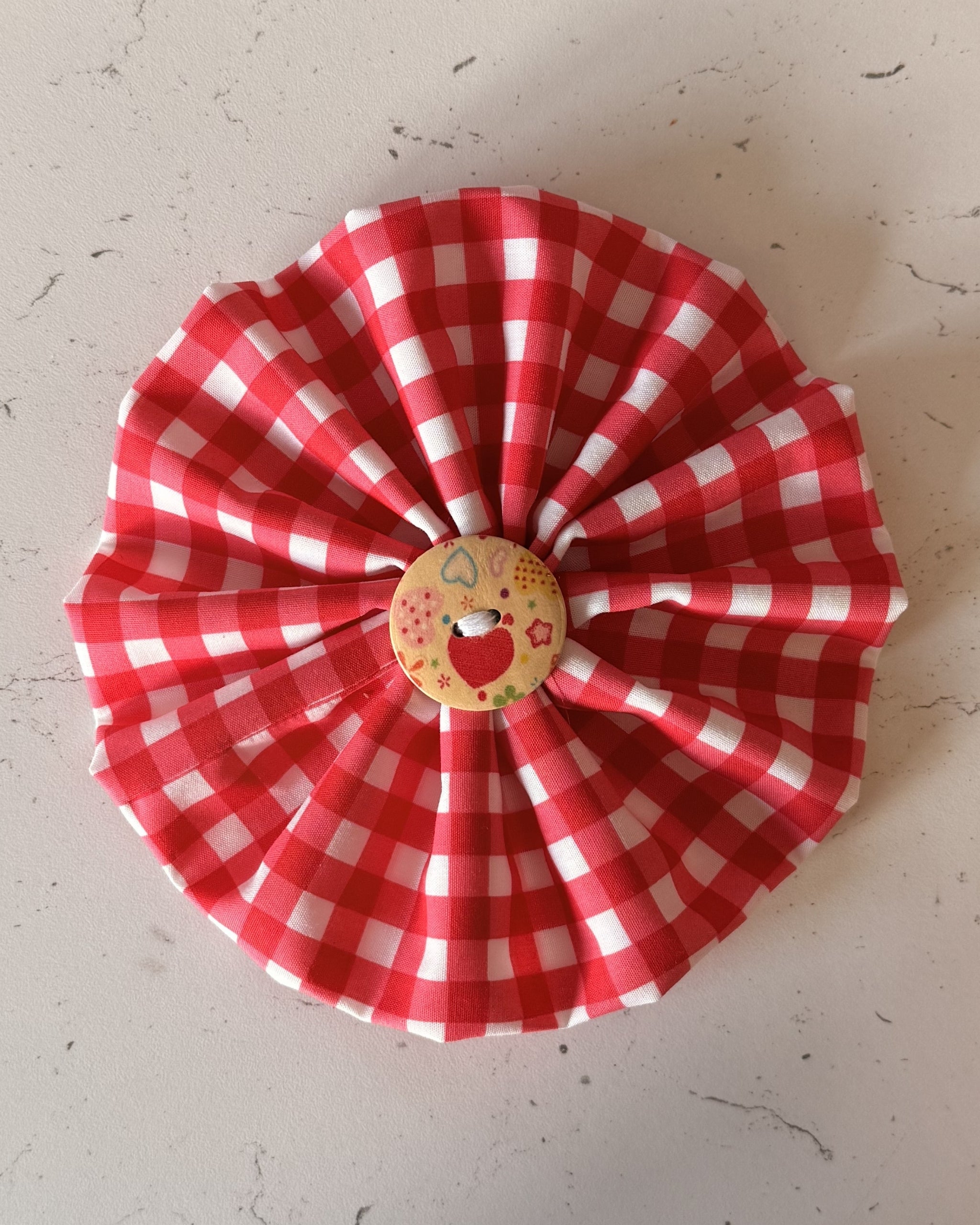 Cherry Gingham Collar Blossom — front view | Hector's Threads