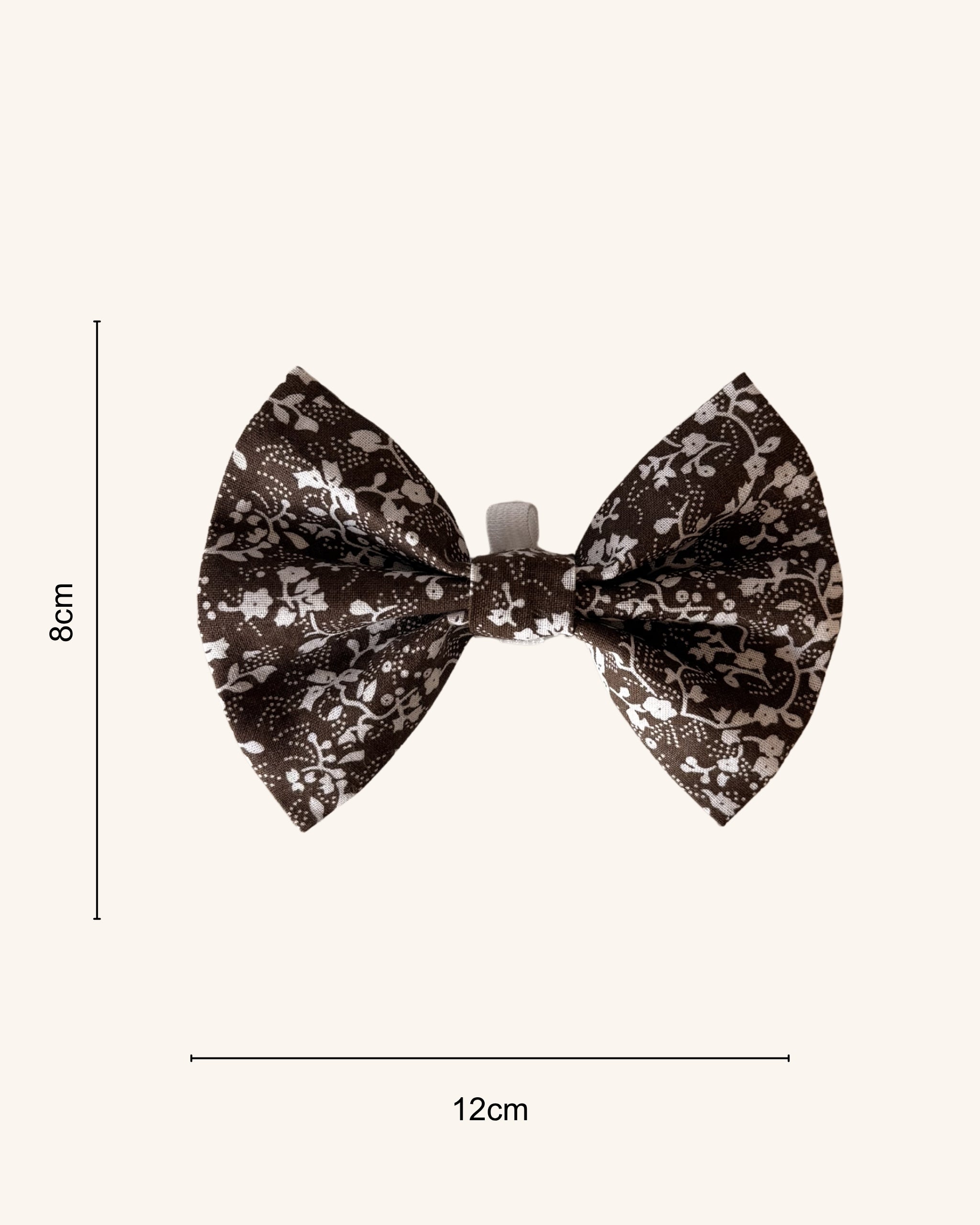 Cocoa Lace Dog Bow — size view | Hector's Threads