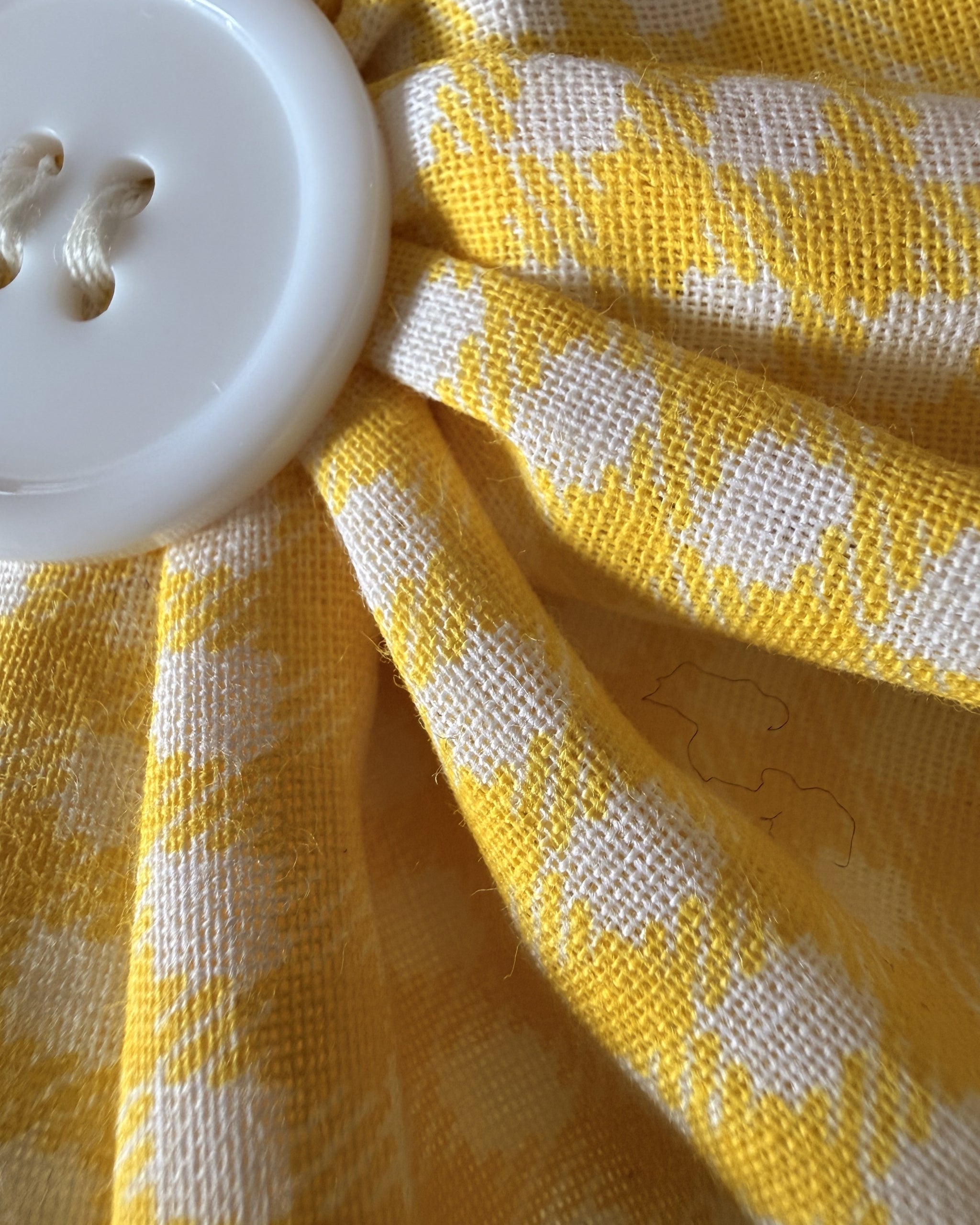 Lemon Gingham Collar Blossom — closeup view | Hector's Threads